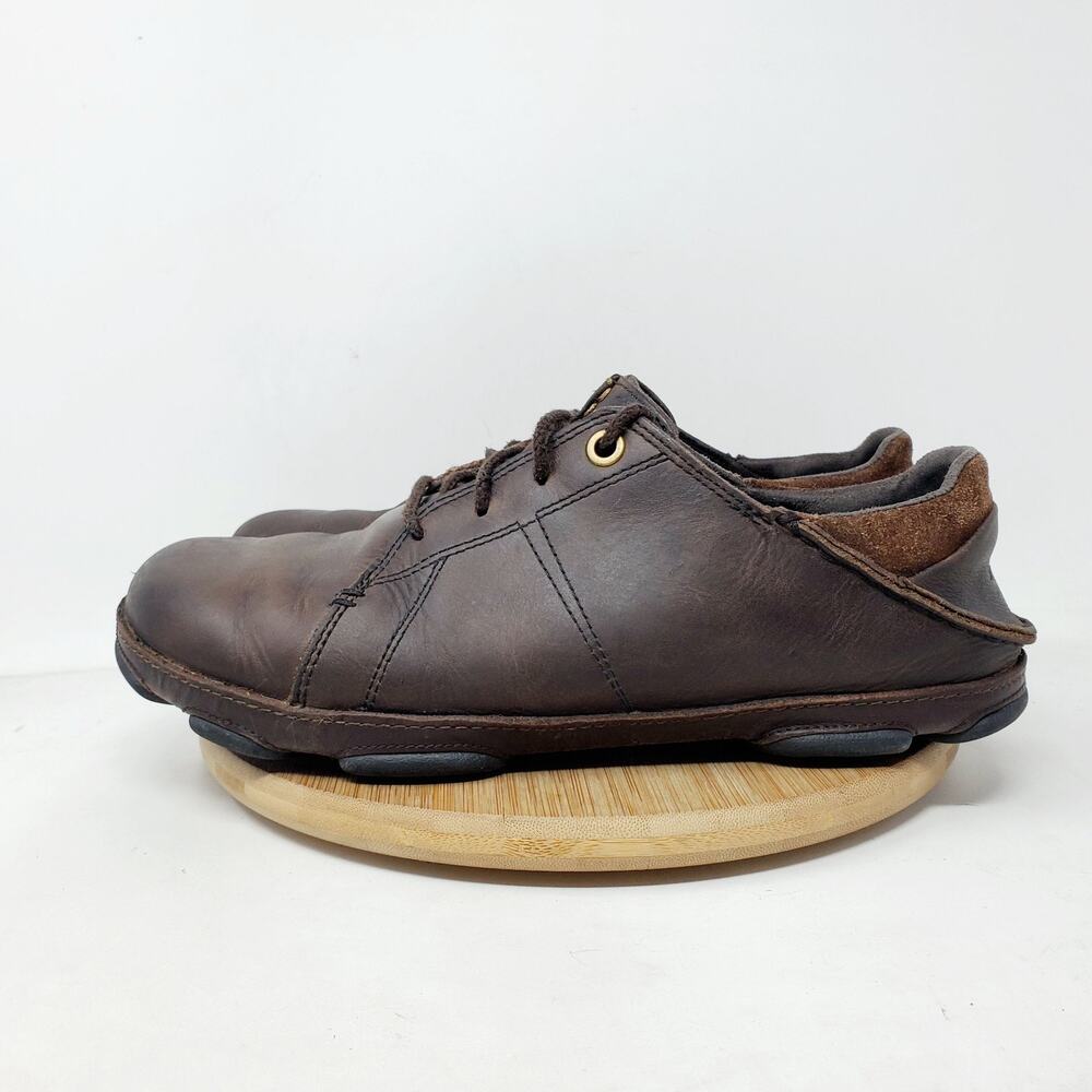 Olukai Hano Shoe Men 8.5 Brown Leather Oxford Slip On‎ Fold Down Heel WORN